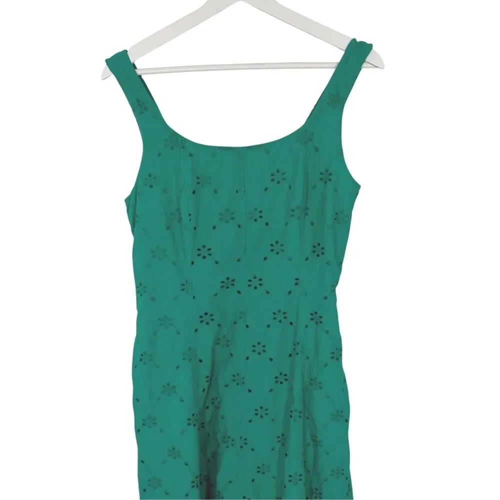 J.Crew Factory Eyelet Embroidered Midi Dress Emerald Beryl Green Size 10 CS891